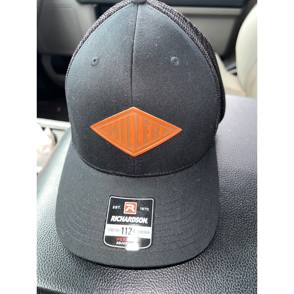 Richardson 112+ R-Flex Adjustable Trucker Hat Black Miller Logo Snapback Cap